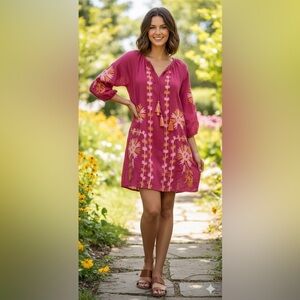 Debbie Katz South Beach Women’s Peasant Tunic‎ Pink Embroidered Size Large